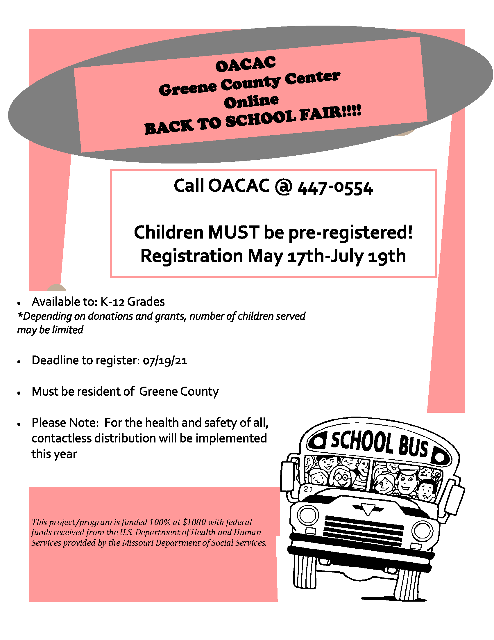 OACAC School Supplies Assistance Registration Greene County