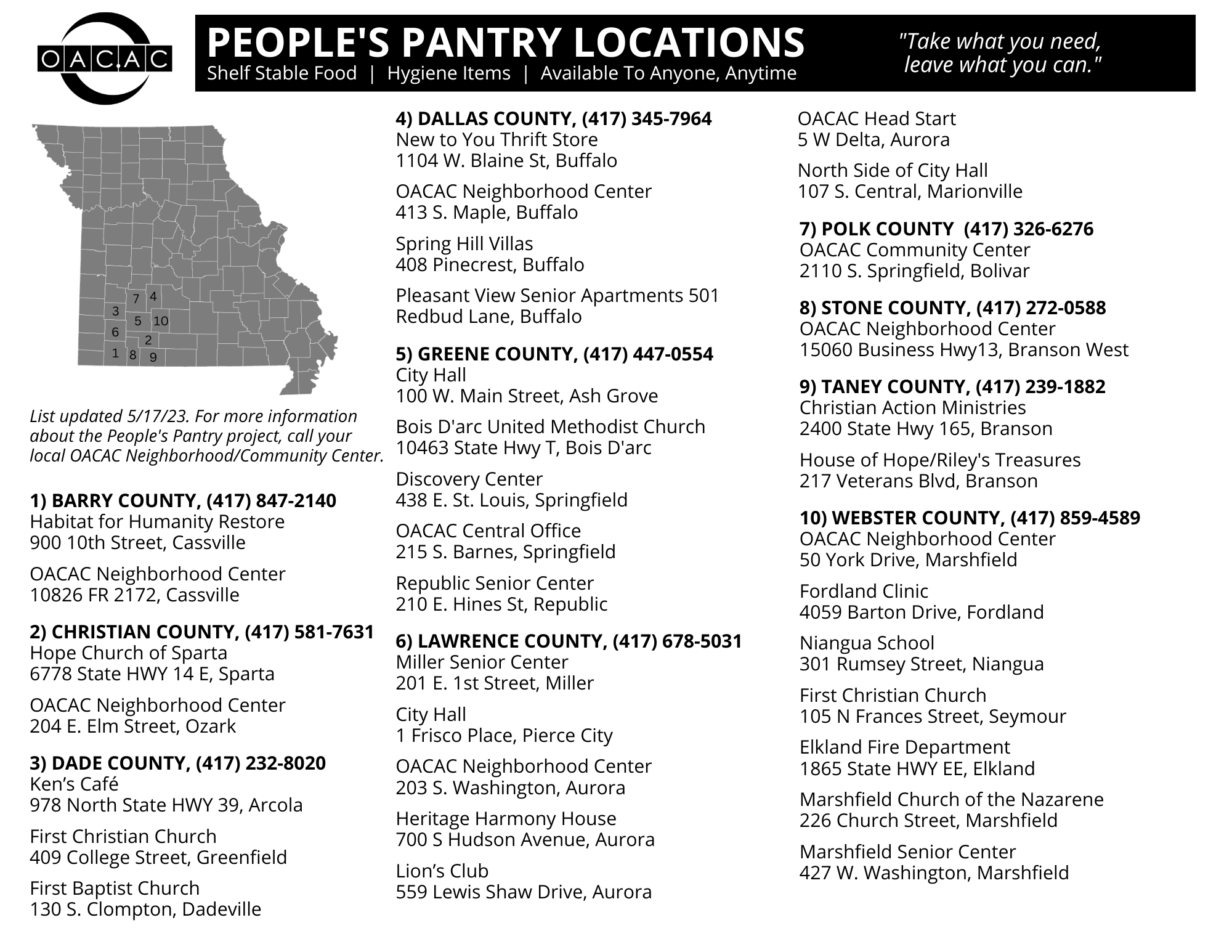 OACAC People’s Pantries Locations Updated