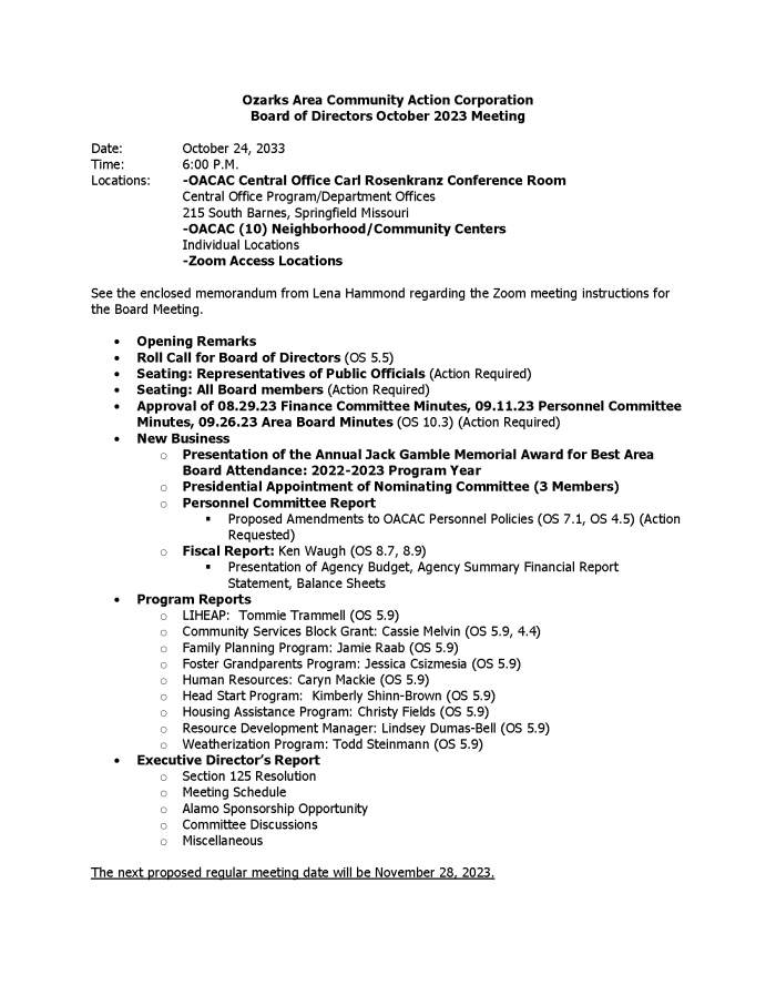 OACAC | Board Meeting Agenda For 10/24/23