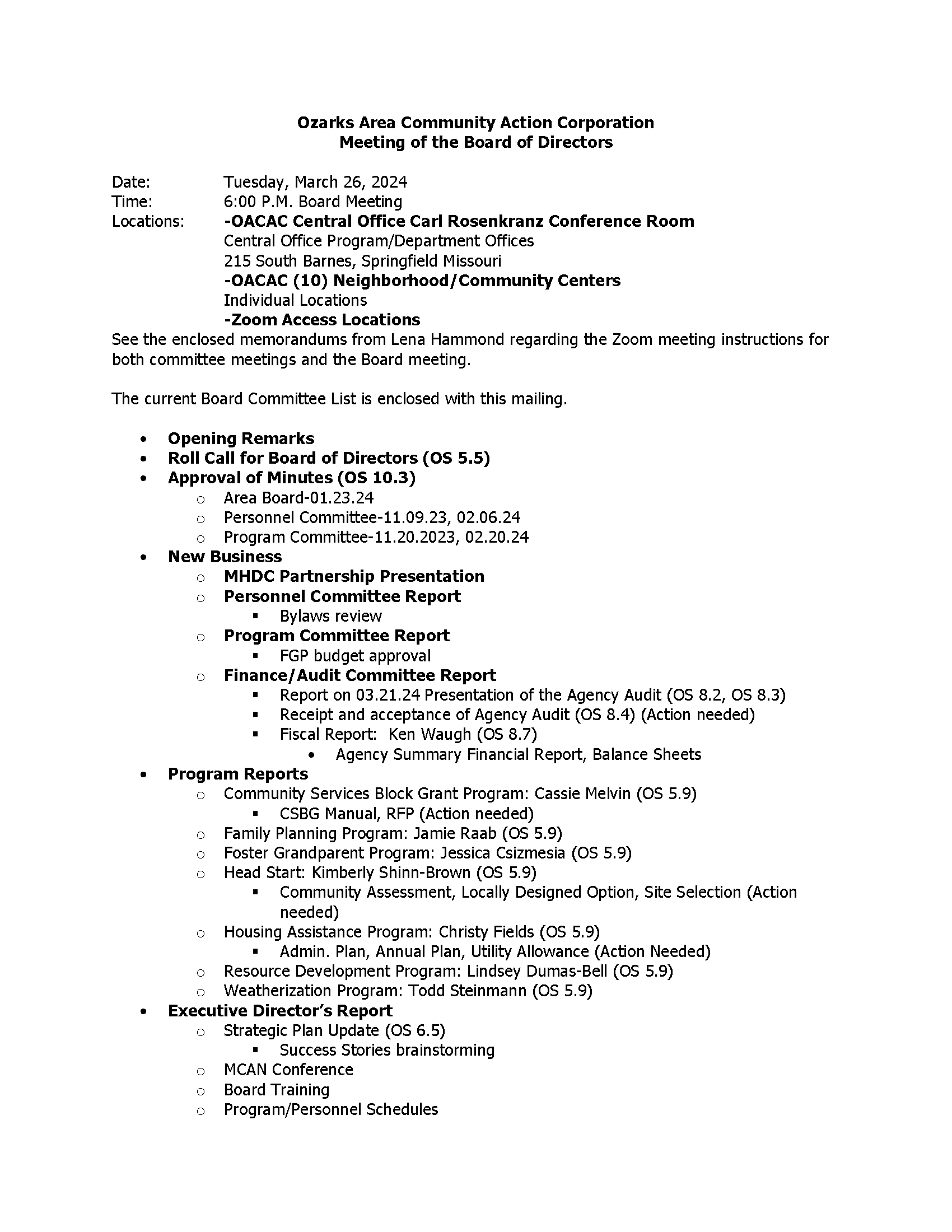 OACAC Board Meeting Agenda: 3/26/24